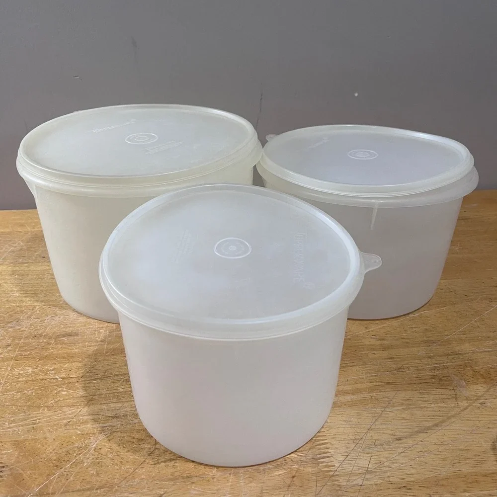 Vtg Tupperware Servalier Nesting Canister Set Sheer White MCM 3 Piece Retro